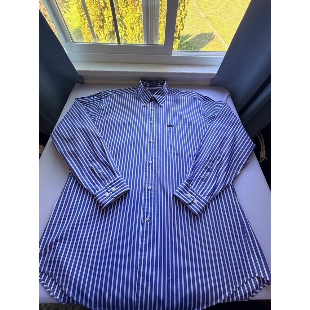 Faconnable Mens Blue White Striped Cotton Button Down Shirt Size LT Long Tall